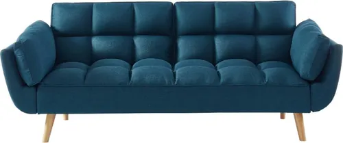 Vente-Unique Schlafsofa Loeline, Blau, 3-Sitzer, 215x82x81 cm - Praktisches Schlafsofa im skandinavischen Design, das sich in wenigen Sekunden in ein Bett verwandelt. Ideal für Gäste und gemütliche Abende, bietet es hohen Sitzkomfort und eine stilvolle Optik.