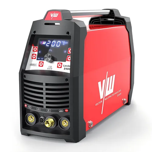 AC/DC WIG Schweißgerät 200A – London 2400 mit Pulsfunktion - WIG/TIG-Schweißgerät für Aluminium, Stahl und Edelstahl. 3in1 Kombi-Gerät mit Pulsfunktion und Hochfrequenz-Zündung für präzises Schweißen.