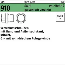 Verschlussschraube Bund Außensechskant DIN 910 aus verzinktem Stahl G 3/8" - Eisenwaren: Hochwertige DIN 910 Verschlussschraube aus galvanisch verzinktem Stahl, ideal für robuste Anwendungen mit zölligem kegeligem Rohrgewinde.