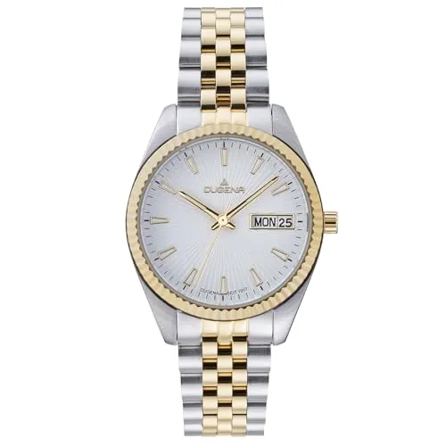 DUGENA Damen-Armbanduhr Venetia 4461033 - Elegante Armbanduhr für Damen mit weißem Zifferblatt und Bicolor-Edelstahlarmband, wasserdicht bis 10 bar – ein zeitloses Schmuckstück für jeden Anlass!