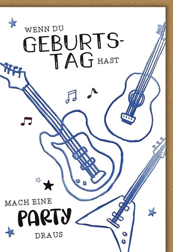 Geburtstag - Karte mit Umschlag - Gitarren, Zeichnung