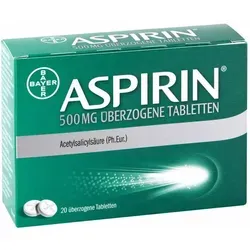 Aspirin 500mg Überzogene Tabletten - Arzneimittel zur symptomatischen Behandlung von Fieber und Schmerzen, enthält Acetylsalicylsäure für schnelle Linderung bei Kopfschmerzen, Zahnschmerzen und Muskelschmerzen.