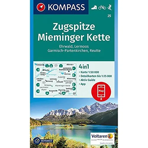 Zugspitze - Mieminger Kette - Ehrwald - Lermoos - Garmisch-Partenkirchen - Reutte: Wanderkarte mit Aktiv Guide, Radwegen und Skirouten. GPS-genau. 1:50000 (KOMPASS Wanderkarte, Band 25)