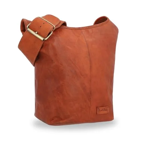 Gusti Leder Umhängetasche Josephine New - Braunes Ziegenleder - Elegante Umhängetasche aus hochwertigem, vegetabil gegerbtem Ziegenleder mit praktischem Magnetverschluss. Ideal für stilvolle Auftritte und den täglichen Gebrauch.