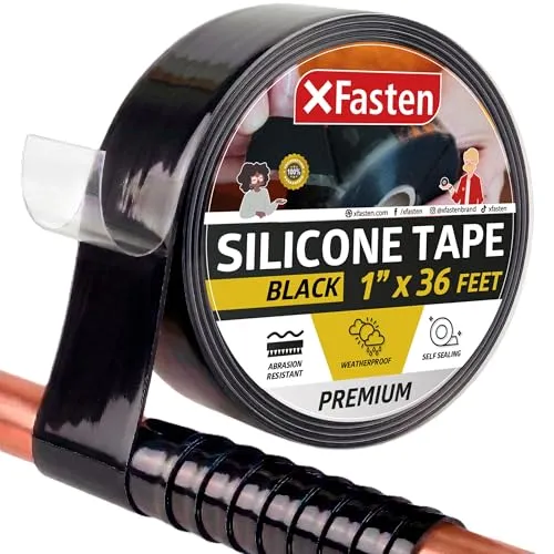 XFasten Silikon Selbstschmelzendes Band 1-Zoll x 36-Fuß (25.4mm x 10.97m (Schwarz) Silikon-Reparaturband