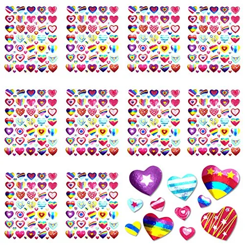 Oblique-Unique® Herz Sticker 630Stk Selbstklebend I Bunt I Glänzend I Scrapbooking Deko I Kinder I Geburtstag