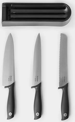 Brabantia Schubladenmesserblock Plus Messer, Tasty+ - Küchenmesser mit sicherer Schubladenaufbewahrung. Enthält Tranchier-, Brot- und Kochmesser aus eisgehärtetem Stahl – langlebig, scharf und hygienisch. Spülmaschinenfest und mit 5 Jahren Garantie!