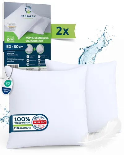 Sensalou Kissenbezug 2er Set Doppelpack wasserdicht - Kopfkissen Bezüge 50x50 cm