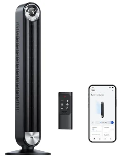 Dreo Cruiser Pro T2S Smart Turmventilator - Turmventilator mit 106 cm Höhe, 90° Oszillation und 9 Geschwindigkeiten. Ideal für große Räume, leise im Betrieb (25 dB) und mit Fernbedienung für maximalen Komfort.
