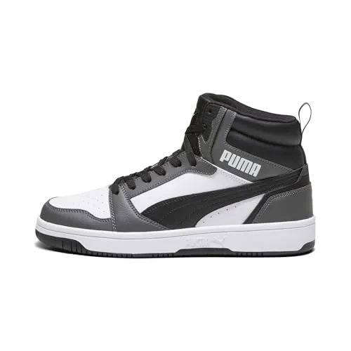 PUMA Unisex Rebound V6 Sneaker - Weiß Schwarz Grau, 42 EU - Herren-Sneaker mit mittlerer Kragenhöhe und weichem Synthetik-Obermaterial, ideal für Komfort und Stil im Alltag.