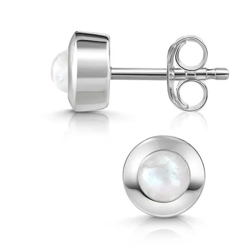 Materia Ohrstecker Silber 925 mit weißem Stein - Mondstein Ohrringe Damen klein SO-207-Mondstein