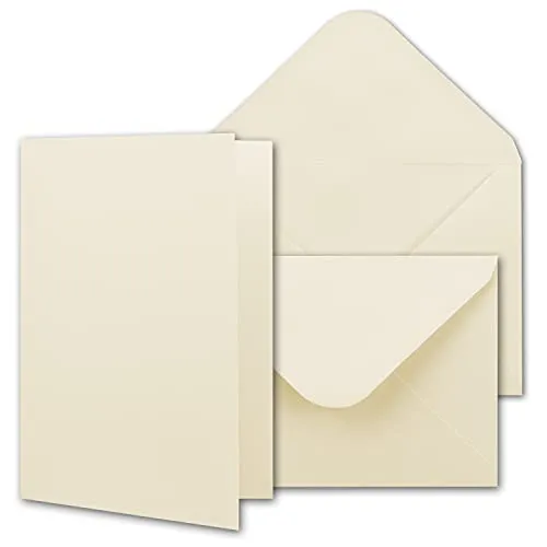 50x Faltkartenset inkl. Briefumschläge DIN A6 / C6 in Naturweiß mit Geschenkschachtel- Blanko Einladungskarten 10,5 x 14,8 cm zum Selbstgestalten