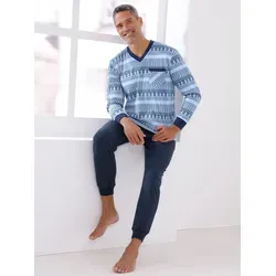 Schlafanzug, Herren, Gr. 48/50, blau (eisblau, dunkelblau, bedruckt), 50% Baumwolle, 50% Polyester, Homewear-Sets