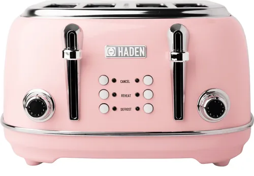Haden Heritage English Rose Toaster 4 Scheiben - Eleganter 4-Scheiben-Toaster im Retro-Look mit extra breiten Schlitzen und 6 Bräunungsstufen. Ideal für dicke Brotscheiben und sorgt für Ordnung mit Kabelaufbewahrung.