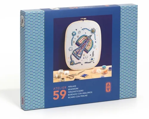 DJECO Kreativset Atelier 58 Perlenstickerei DIY Set - Kreatives Set für Perlenstickerei mit Rahmen und Anleitung. Perfekt für kreative Köpfe ab 15 Jahren, die ihre eigenen Designs gestalten möchten.