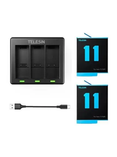 TELESIN 3-slot charger + 2 batteries for GoPro Hero 12 / Hero 11 / Hero 10 / Hero 9 GP-BTR-903