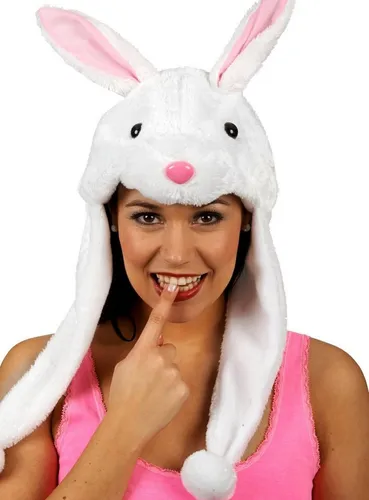 Metamorph Kostüm Häschen Mütze, Tierische Kopfbedeckung im weißen Bunny-Look