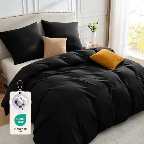 BEDELITE Bettwäsche 220x240 Baumwolle 3teilig - Bettwäsche-Sets Schwarz mit Reißverschluss, Bettbezug 240x220 mit 2 Kissenbezüge 80x80 cm, Oeko-TEX Bedding weiche und kuschelige Bettwaren
