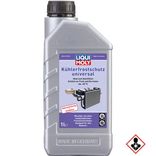 Liqui Moly 21313 Kühlerfrostschutz 1l - Frostschutzmittel für Kühlsysteme, bietet hervorragenden Schutz bis -40 °C und ist ideal für Gusseisen- und Aluminium-Motoren. Sicherer ganzjähriger Fahrzeugbetrieb garantiert.