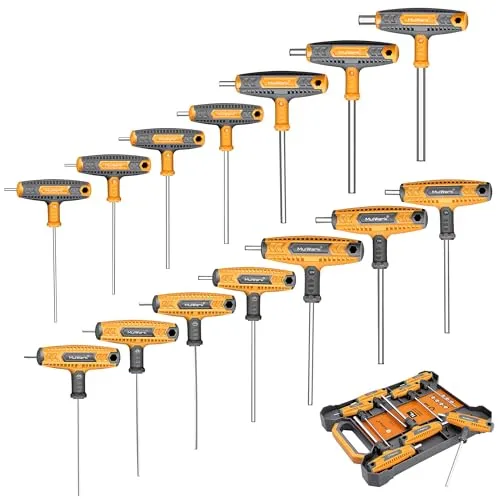 MulWark 14pc Imbusschlüssel Satz Mit Griff Inbusschlüssel Set T-Griff Schraubenschlüssel Set Metrisch und Standard, T-Griff Sechskantschlüssel Set mit wandmontierter Aufbewahrungsbox Klarer Markierung