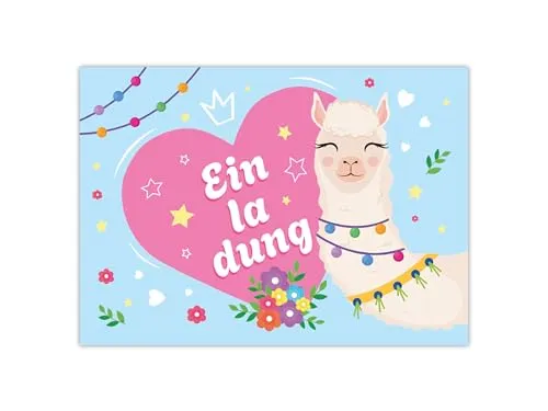 Einladungskarten zum Kindergeburtstag Motto-Party Feier Fest Einladung Geburtstag Mädchen Kinder Lama Herz Queen rosa blau 12