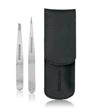 Tweezerman Augenbrauen Set mit schwarzem Etui - Praktisches Augenbrauen Set mit Slant und Point Pinzette aus rostfreiem Edelstahl, perfekt für unterwegs im eleganten Lederetui.
