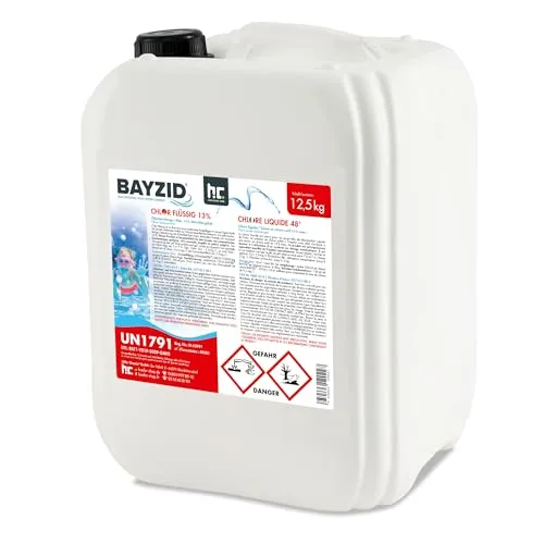 Höfer Chemie BAYZID® Chlor 13% flüssig 12,5 kg - Poolpflege für kristallklares Wasser, hochwirksam gegen Algen und Bakterien, sorgt für hygienische Sauberkeit im Pool.