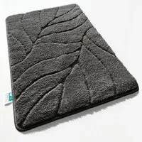 Karat Badematte Maris Badvorleger Badteppich mit Blattstruktur Dunkelgrau 50 x 80 cm