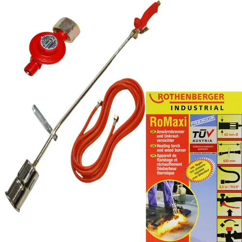 Rothenberger Unkrautvernichter Anwärmbrenner RoMaxi Premium 30957 - Löt- & Schweißgeräte, effizientes Abflammgerät mit Regler für gezielte Unkrautbekämpfung im Garten.