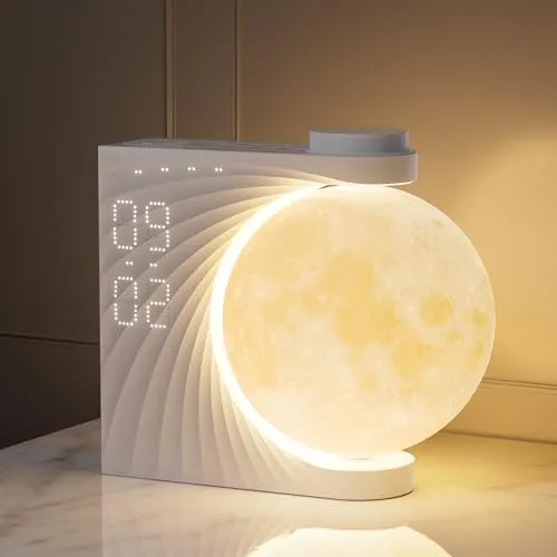 RETEYUNG Mondlampe mit Tageslichtwecker - Wecker mit Nachtlichtfunktion, dimmbar und in 8 Farben, ideal für sanftes Aufwachen und Einschlafen im Schlafzimmer.