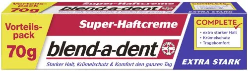 Blend-a-dent Super-Haftcreme extra stark 70g, 6er Pack - Zahnprothesen-Haftmittel mit extra starkem Halt für den ganzen Tag, sorgt für hohen Tragekomfort und verhindert Speisereste unter der Prothese.