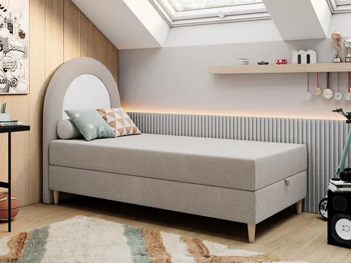 NEST Kinderbett Boxspringbett 90x180cm Beige mit Matratze - Das NEST Kinderbett bietet eine 7-Zonen-Taschenfederkernmatratze und einen praktischen Bettkasten. Kompakt und sicher für süße Träume, ideal für jedes Kinderzimmer.