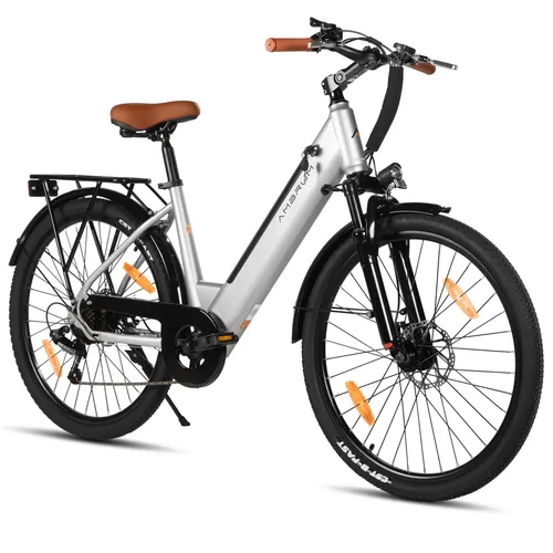 HILAND E-Bike 26" E-Mountainbike mit Gepäckträger & Nabenmotor - Das robuste 26 Zoll E-Mountainbike kombiniert einen stabilen Hochstahlrahmen mit einem leistungsstarken 250W Motor und 10,4Ah Akku für ausgedehnte Touren. Mit Shimano 7-Gang-Schaltung und mechanischen Scheibenbremsen für Sicherheit und Komfort.