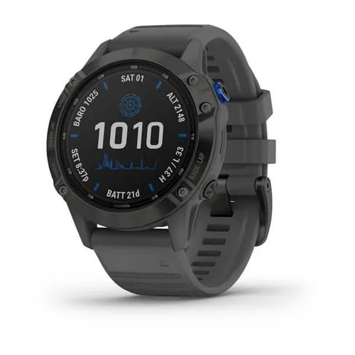 Garmin Fenix 6 Pro Solar 47 mm - Smartwatch mit Solaraufladung, ideal für Outdoor-Enthusiasten. Wasserdicht bis 100 m, GPS und WLAN für präzise Navigation.