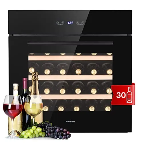 Klarstein Weinkühlschrank 30 Flaschen - Weinkühlschrank mit Glastür, für 30 Flaschen, temperaturverstellbar von 5-18°C, ideal für Weinliebhaber und stilvolle Präsentation.