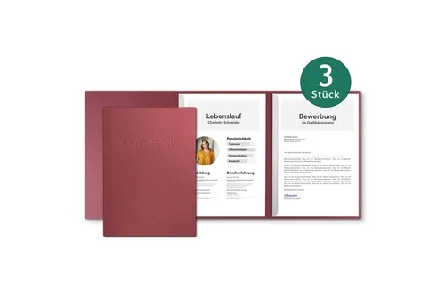 STRATAG Bewerbungsmappe in feinster Lederstruktur - 3 Stück 3-teilig mit 2 Klemmschienen (Set, 3-St., mit hochwertiger Relief-Prägung BEWERBUNG), direkt vom Hersteller STRATAG - handgefertigt in Deutschland