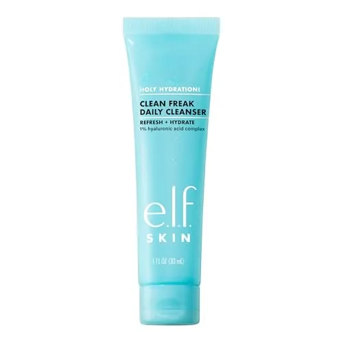 e.l.f. SKIN Holy Hydration! Clean Freak Daily Cleanser Mini, sanfter, feuchtigkeitsspendender Gesichtsreiniger mit Hyaluronsäure, vegan und tierversuchsfrei, 30 ml