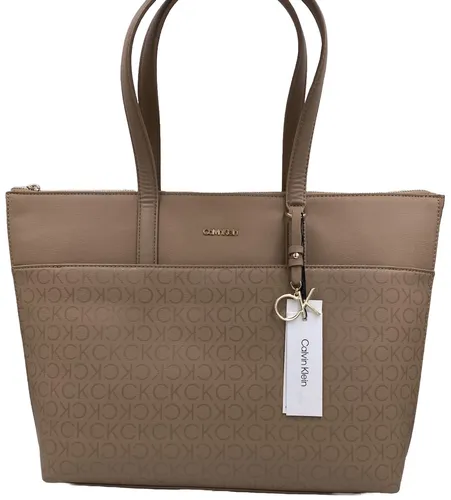 Calvin Klein Shopper Handtasche Braun - Damentaschen mit elegantem Logo-Design, ideal für Freizeit und Alltag, aus hochwertigem Safari Canvas Mono gefertigt.