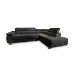 Masseno Ecksofa APIRO R-S mit Schlaffunktion - Schwarz - Ecksofa mit Schlaffunktion und praktischem Stauraum, ideal für Gäste und ein stilvolles Wohnzimmer. Hochwertiger Stoff POSO 135 sorgt für Eleganz und Komfort.