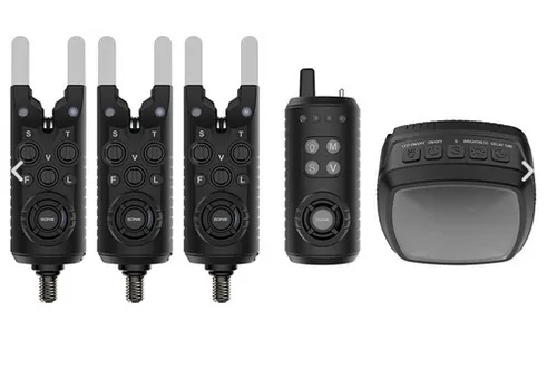 Sonik Gizmo2 Alarm Set 3+1 inkl. Bivvy Light - Bissanzeiger Set mit 3 Alarmen und integriertem Bivvy Light, ideal für passionierte Angler, die auch nachts bestens informiert sein wollen.