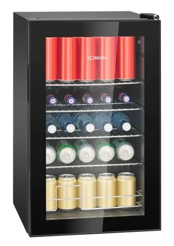 BOMANN Getränkekühlschrank KSG 7287 - Getränkekühlschrank mit 63 Litern Volumen, 4 Chromablagen und energieeffizienter Doppelverglasung für optimalen Kühleffekt.