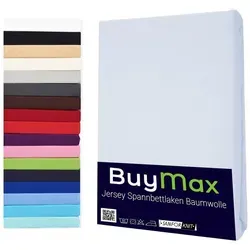 Buymax Spannbettlaken Buymax Jersey aus 100% Baumwolle, Jersey, Gummizug: Rundumgummi, (1 Stück), Pflegeleicht und Atmungsaktiv in Verschiedenen Farben und Größen weiß 90 cm x 200 cm