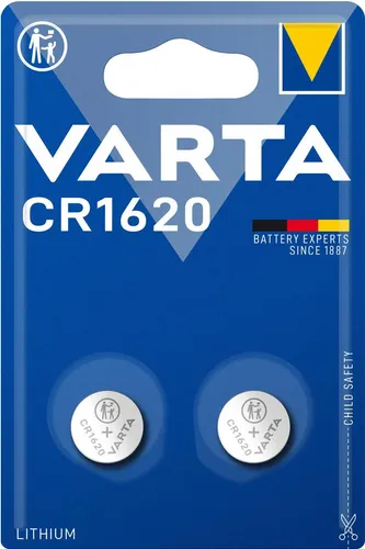 VARTA Knopfzellen CR1620, 2 Stück - Lithium Coin Batterien mit 3V, ideal für elektronische Kleingeräte. Premium Qualität mit bis zu 10 Jahren Lagerzeit, optimale Energieversorgung für Autoschlüssel, Fernbedienungen und mehr.