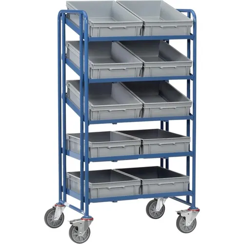 Fetra Eurokastenwagen 1372 mit 10 Eurokästen - Eurokastenwagen mit 5 Etagen und 400 kg Gesamttragkraft, flexibel einstellbare Böden für optimale Anpassung an Ihre Bedürfnisse.