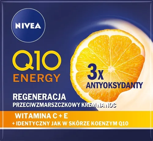 NIVEA Q10 Energy Recharging Night Cream, Nachtcreme, Frauen, Jeder Hauttyp, Gesicht, Gegen Eintönigkeit, Anti-Stress, Illuminating, Feuchtigkeitsspendend, Auffrischend, Verstärkung, 50 ml