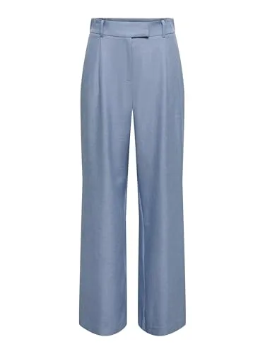 ONLY Hose in Hellblau - L/L32, High Waist - Modische High Waist Hose in Hellblau mit weit geschnittenem Bein und Eingrifftaschen. Ideal für einen lässigen Look, besteht aus 50% recyceltem Polyester für nachhaltigen Stil.