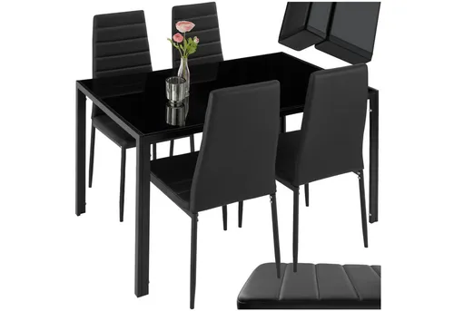 tectake® Esszimmergruppe 5-teilig - Gepolstert mit Kunstlederbezug - Essgruppen mit elegantem Design und hohem Sitzkomfort, strapazierfähigem Kunstleder und bodenschonenden Kunststoffkappen für einfache Reinigung und vielseitige Einsetzbarkeit.