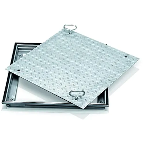 ZARGES Schachtabdeckung Aluminium 800 x 800 mm - Einzelteile für Schacht- & Steigleitern, begehbare Aluminium-Schachtabdeckung nach DIN EN 124, leicht zu öffnen und geruchs- sowie tagwasserdicht mit einer Belastbarkeit von 1,5t.