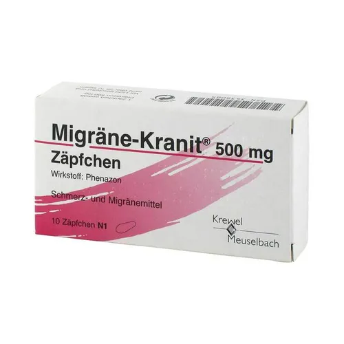 Migräne-Kranit 500mg Zäpfchen - Praktische Zäpfchen zur akuten Linderung von Migränekopfschmerzen. Ideal für Erwachsene und Jugendliche über 15 Jahre, einfach anzuwenden und schnell wirkend.