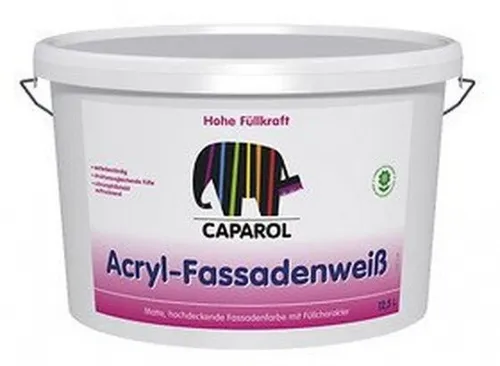 Caparol Acryl-Fassadenweiss 12,500 L - Baustoffe - Struktur- und Schrumpfrißstabil, ideal für langlebige und superweiße Fassadengestaltung mit einem Verbrauch von ca. 200ml pro m².